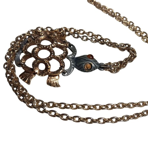 Vintage 1970s Turtle Chain Necklace 24" GROOVY GOLDTONE HIPPY Jointed - Picture 5 of 7